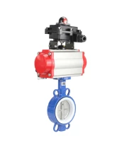 Затвор дисковый поворотный DN.ru WBV3432P-2W-Fb-H Ду250 Ру16,корпус - углеродистая сталь WCB, диск - нержавеющая сталь 316L, PTFE, с пневмоприводом PA-DA-140, с пневмораспределителем 4V320-08 220В, с БКВ APL-410N EX, с ручным дублером MON4-1200-T54-ISO