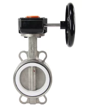 Затвор дисковый поворотный DN.ru 316L-316L-PTFE Ду150 Ру16 межфланцевый, корпус - нержавеющая сталь 316L, диск - нержавеющая сталь 316L, уплотнение - PTFE, с редуктором Pro-Gear X-41-W-200