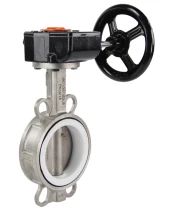 Затвор дисковый поворотный DN.ru 316L-316L-PTFE Ду40 Ру16 межфланцевый, корпус - нержавеющая сталь 316L, диск - нержавеющая сталь 316L, уплотнение - PTFE, с редуктором Pro-Gear X-21-W-200