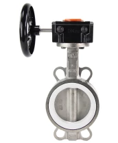 Затвор дисковый поворотный DN.ru 316L-316L-PTFE Ду150 Ру16 межфланцевый, корпус - нержавеющая сталь 316L, диск - нержавеющая сталь 316L, уплотнение - PTFE, с редуктором Pro-Gear X-41-W-200