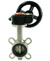 Затвор дисковый поворотный DN.ru 316L-316L-VITON Ду50 Ру16 межфланцевый, корпус - нержавеющая сталь 316L, диск - нержавеющая сталь 316L, уплотнение - VITON, с редуктором Pro-Gear X-21-W-200