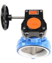 Затвор дисковый поворотный DN.ru WCB-316L-PTFE Ду100 Ру16 межфланцевый, корпус - углеродистая сталь WCB, диск - нержавеющая сталь 316L, уплотнение - PTFE, с редуктором Pro-Gear X-21-W-200