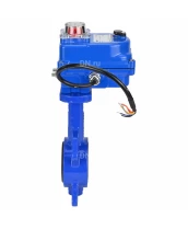 Затвор дисковый поворотный DN.ru WBV1432E-2W-Fb-H Ду50 Ру16, корпус - чугун GGG50, диск - нержавеющая сталь 316L, уплотнение - EPDM, с электроприводом DN.ru QT-N-003EM-O1-220VAC-У1 blue 220В