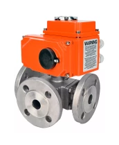 Кран шаровой DN.ru BV3232P(4pc)-FP-3WL-F-ISO-H Ду40 Ру16 3-ходовой, полнопроходной, фланцевый, корпус - нержавеющая сталь SS316, уплотнение - PTFE, с электроприводом DN.ru QT-N-003EM-O1-24VDC-У1 HARK