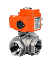 Кран шаровой DN.ru BV3232P(4pc)-SP-3WL-T-ISO-H Ду10 Ру63 3-ходовой L-тип стандартнопроходной, внутренняя резьба, корпус - нержавеющая сталь SS316, уплотнение - PTFE, с электроприводом DN.ru QT-N-003EM-O1-220VAC-У1 HARK