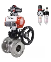 Кран шаровой DN.ru BV3232P(2pc)-FP-F-ISO-H Ду15 Ру40 фланцевый, полнопроходной, 2-составной, корпус - нерж.сталь SS316, уплотнение PTFE, с пн.приводом PA-DA-052 пн.распределителем 4M310-08 220В редуктором MON1-250-T26-ISO БПВ AFC2000 БКВ APL-510N-EX