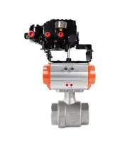 Кран шаровой DN.ru BV3232P(2pc)-FP-T-ISO-H Ду100 Ру40 полнопроходной, внутренняя резьба, нержавеющая сталь 316, уплотнение - PTFE, с пневмоприводом PA-SA-130, электропневматическим поворотным позиционером YT-1000RSN с обратной связью