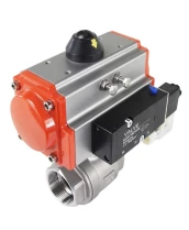 Кран шаровой DN.ru BV3232P(2pc)-FP-T-ISO-H Ду25 Ру63 полнопроходной, внутренняя резьба, нержавеющая сталь 316, уплотнение - PTFE, с пневмоприводом PA-SA-052, пневмораспределителем 4V320-10 220В