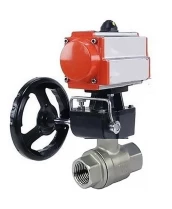 Кран шаровой DN.ru BV3232P(2pc)-FP-T-ISO-H Ду25 Ру63 полнопроходной, внутренняя резьба, нержавеющая сталь 316, уплотнение - PTFE, с пневмоприводом PA-DA-052, ручным дублером MON1-250-T26-ISO
