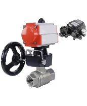 Кран шаровой DN.ru BV3232P(2pc)-FP-T-ISO-H Ду25 Ру63 полнопроходной, внутренняя резьба, нержавеющая сталь 316, уплотнение - PTFE, с пн.приводом PA-DA-052, ручным дублером MON1-250-T26-ISO, электропневматическим позиционером YT-1000RSN без обратной связи