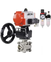 Кран шаровой DN.ru BV3232P(3pc)-FP-W-ISO-H Ду32 Ру63 полнопроходной двухходовой, корпус - нерж.сталь SS316, под приварку, уплотнение - PTFE, с пневмоприводом PA-DA-65, пн/распределителем 4M310-08 220В NAMUR, ручным дублером MON1-250-T26-ISO и БПВ AFC2000