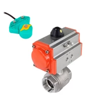 Кран шаровой DN.ru BV3232P(2pc)-FP-T-ISO-H Ду100 Ру40 полнопроходной, внутренняя резьба, нержавеющая сталь 316, уплотнение - PTFE, с пневмоприводом PA-DA-083 и магнитным переключателем ALS200D