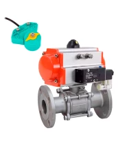 Кран шаровой DN.ru BV3232P(3pc)-FP-F-ISO-H Ду100 Ру16 фланцевый, полнопроходной, трехсоставной, корпус - нержавеющая сталь 316, уплотнение - PTFE, с пневмоприводом PA-DA-105, пневмораспределителем 4М310-08 220В и магнитным переключателем ALS200D