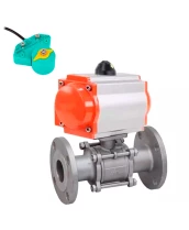 Кран шаровой DN.ru BV3232P(3pc)-FP-F-ISO-H Ду100 Ру16 фланцевый, полнопроходной, трехсоставной, корпус - нержавеющая сталь 316, уплотнение - PTFE, с пневмоприводом PA-DA-105 и магнитным переключателем ALS200D