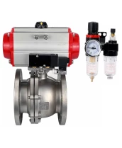 Кран шаровой DN.ru BV3232P(2pc)-FP-F-ISO-R Ду250 Ру16 полнопроходной двухходовой, нержавеющая сталь 316, фланцевый, уплотнение - PTFE, с пневмоприводом PA-DA-160 двойного действия, пневмораспределителем 4V320-10 220В и БПВ AFC2000