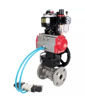 Кран шаровой DN.ru BV3232P(3pc)-FP-F-ISO-H Ду65 Ру40 фланцевый, нержавеющая сталь 316, полнопроходной, уплотнение - PTFE, с пневмоприводом PA-DA-083, пневмораспределителем 4V320-10 220В, БКВ APL-510N Ex, ручным дублером MON2-450-T28-ISO, БПВ AFC2000