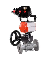 Кран шаровой DN.ru BV3232P(3pc)-FP-F-ISO-H Ду65 Ру40 фланцевый, нержавеющая сталь 316, полнопроходной, уплотнение - PTFE, с пневмоприводом PA-DA-083, ручным дублером MON2-450-T28-ISO, электропневматическим позиционером YT-1000RSN без обратной связи
