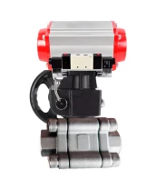Кран шаровой DN.ru BV3232P(3pc)-FP-SW-ISO-H Ду80 Ру63 полнопроходной, корпус - нержавеющая сталь SS316, под приварку, с пневмоприводом PA-DA-105, пневмораспределителем 4V320-08 220В, ручным дублером MON2-450-T28-ISO