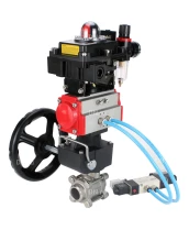 Кран шаровой DN.ru BV3232P(3pc)-FP-W-ISO-H WDVF Ду25 Ру63 полнопроходной, трехсоставной, нерж. сталь 316, PTFE, под приварку, с пн.приводом PA-DA-052, пн.распределителем 4V320-08 220В, БКВ APL-510N EX, руч. дублером MON1-250-T26-ISO, БПВ AFC2000