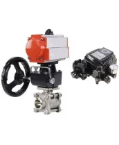 Кран шаровой DN.ru BV3232P(3pc)-FP-W-ISO-H WDVF Ду25 Ру63 полнопроходной, трехсоставной, нерж. сталь 316, уплотнение - PTFE, под приварку, с пн.приводом PA-DA-052, руч. дублером MON1-250-T26-ISO, эл. поворотным позиционером YT-1000RSN с обратной связью