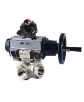 Кран шаровой DN.ru BV3232P(4pc)-SP-3WL-T-ISO-H Ду80 Ру40, стандартнопроходной, четырехсоставной, корпус - нержавеющая сталь 316, уплотнение - PTFE, внутренняя резьба, с пневмоприводом PA-DA-105-1, пневмораспределителем 4V320-08 220В, БКВ APL-210N