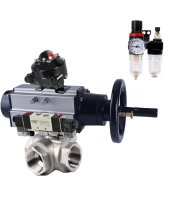 Кран шаровой DN.ru BV3232P(4pc)-SP-3WL-T-ISO-H Ду80 Ру40, стандартнопроходной, четырехсоставной, нержавеющая сталь 316, уплотнение - PTFE, внутренняя резьба, с пневмоприводом PA-DA-105-1, пневмораспределителем 4V320-08 220В, БКВ APL-210N, БПВ AFC2000