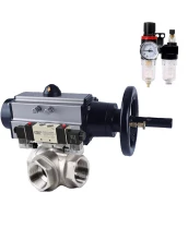 Кран шаровой DN.ru BV3232P(4pc)-SP-3WL-T-ISO-H Ду80 Ру40, стандартнопроходной, четырехсоставной, корпус - нержавеющая сталь 316, уплотнение - PTFE, внутренняя резьба, с пневмоприводом PA-DA-105-1, пневмораспределителем 4V320-08 220В, БПВ AFC2000