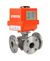 Кран шаровой DN.ru BV3232P(2pc)-FP-3WL-F-ISO-H Ду20 Ру16 HYMT, трехходовой L-тип, полнопроходной, фланцевый, корпус - нержавеющая сталь SS316, с электроприводом QT-N-003EM-O1-220VAC-У1 MINI