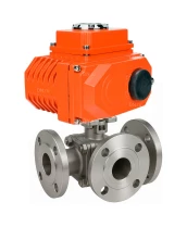 Кран шаровой DN.ru BV3232P(2pc)-FP-3WL-F-ISO-H Ду20 Ру16 HYMT, трехходовой L-тип, полнопроходной, фланцевый, корпус - нержавеющая сталь SS316, с электроприводом QT-N-003EM-O1-24VDC-У1 HARK