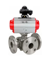 Кран шаровой DN.ru BV3232P(2pc)-FP-3WL-F-ISO-H Ду20 Ру16 HYMT, трехходовой L-тип, полнопроходной, фланцевый, корпус - нержавеющая сталь SS316, с пневмоприводом PA-DA-052 и БКВ APL-210N