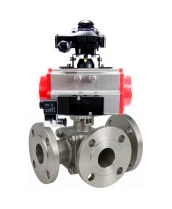 Кран шаровой DN.ru BV3232P(2pc)-FP-3WL-F-ISO-H Ду20 Ру16 HYMT, трехходовой L-тип, полнопроходной, фланцевый, корпус - нержавеющая сталь SS316, с пневмоприводом PA-DA-052, пневмораспределителем 4М310-08 220В NAMUR и БКВ APL-210N