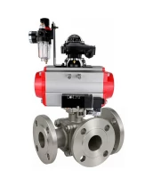 Кран шаровой DN.ru BV3232P(2pc)-FP-3WL-F-ISO-H Ду20 Ру16 HYMT, трехходовой L-тип, полнопроходной, фланцевый, корпус - нержавеющая сталь SS316, с пневмоприводом PA-DA-052, пневмораспределителем 4М310-08 220В NAMUR, БКВ APL-210N и БПВ AFC2000