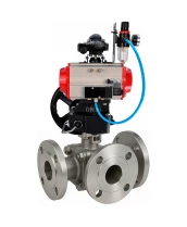 Кран шаровой DN.ru BV3232P(2pc)-FP-3WL-F-ISO-H Ду50 Ру16 HYMT, трехходовой L-тип, полнопроходной, фланцевый, корпус - нерж.сталь SS316, с пн.приводом PA-DA-065, пн.распредел 4М310-08 220В NAMUR, ручн.дублером MON1-250-T26-ISO, БКВ APL-210N и БПВ AFC2000