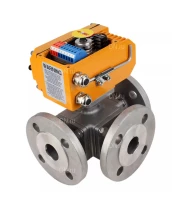 Кран шаровой DN.ru BV3232P(4pc)-FP-3WT-F-ISO-H Ду15 Ру16 полнопроходной трехходовой, нержавеющая сталь SS316, фланцевый, уплотнение - PTFE, с электроприводом 3/4-оборотным DN.ru E34-N-005EM-O1-220VAC-У1 220В