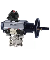 Кран шаровой DN.ru BV3232P(3pc)-FP-W-ISO-H Ду80 Ру25, полнопроходной, трехсоставной, нержавеющая сталь 316, уплотнение - PTFE, под приварку, с пневмоприводом PA-DA-105-1, пневмораспределителем 4V320-08 220В, БКВ APL-210N