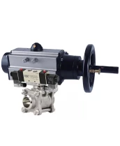 Кран шаровой DN.ru BV3232P(3pc)-FP-W-ISO-H Ду80 Ру25, полнопроходной, трехсоставной, нержавеющая сталь 316, уплотнение - PTFE, под приварку, с пневмоприводом PA-DA-105-1, пневмораспределителем 4V320-08 220В