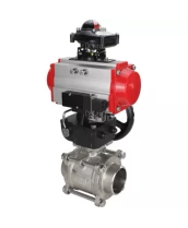 Кран шаровой DN.ru BV3232P(3pc)-FP-W-ISO-H Ду10 Ру63, полнопроходной, трехсоставной, нержавеющая сталь 316, уплотнение - PTFE, под приварку, с пневмоприводом PA-DA-052, пневмораспределителем 4V320-10 220В, БКВ APL-410N Ex, ручным дублером MON1-250-T26-ISO
