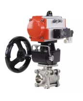 Кран шаровой DN.ru BV3232P(3pc)-FP-W-ISO-H Ду10 Ру63, полнопроходной, трехсоставной, нержавеющая сталь 316, уплотнение - PTFE, под приварку, с пневмоприводом PA-DA-052, пневмораспределителем 4V320-10 220В, ручным дублером MON1-250-T26-ISO