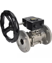 Кран шаровой DN.ru BV3131P(3pc)-FP-F-ISO-H Ду100 Ру16 полнопроходной трехсоставной, фланцевый, нержавеющая сталь 304, уплотнение - PTFE,  22х22, F10, WDVF, с редуктором четвертьоборотным DN.ru HAM RQN3-540Z- T36
