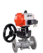 Кран шаровой DN.ru BV3232P(3pc)-FP-F-ISO-H Ду20 Ру40 фланцевый, полнопроходной, трехсоставной, корпус - нержавеющая сталь 316, уплотнение - PTFE, с пневмоприводом PA-SA-052, пневмораспределителем 4V320-10 220В, БКВ APL-410N EX и БПВ AFC2000