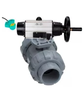 Кран шаровой DN.ru BV4242E-FP-GRM-ISO Дн15 Ру10 полнопроходной, корпус - НПВХ, шар - НПВХ, уплотнение - EPDM, с пневмоприводом PA-DA-105-1, пневмораспределителем 4M310-08 220В и магнитным переключателем ALS200D