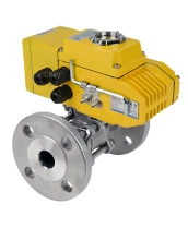 Кран шаровой DN.ru BV3131P(3pc)-FP-F-ISO-H Ду25 Ру40 трехсоставной из нержавеющей стали SS304, фланцевый, уплотнение - PTFE, полнопроходной, с электроприводом четвертьоборотным DN.ru QT-N-005EM-A1-220VAC-У1 DAR