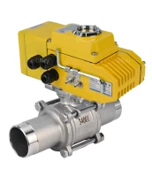 Кран шаровой DN.ru BV3131P(3pc)-FP-W-ISO-H LONG Ду50 Ру40,   полнопроходной, трехсоставной, нержавеющая сталь 304, PTFE, под приварку, с   электроприводом четвертьоборотным DN.ru QT-N-010EM-A1-220VAC-У1 DAR