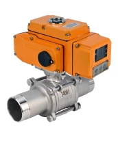 Кран шаровой DN.ru BV3131P(3pc)-FP-W-ISO-H LONG Ду15 Ру63, полнопроходной, трехсоставной, нержавеющая сталь 304, PTFE, под приварку, с электроприводом четвертьоборотным DN.ru QT-N-005EM-B1-220VAC-У1-HARK