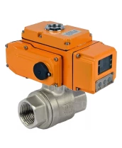 Кран шаровой DN.ru BV3232P(2pc)-FP-T-ISO-H Ду32 Ру63 полнопроходной, внутренняя резьба, нержавеющая сталь 316, уплотнение - PTFE, с электроприводом четвертьоборотным DN.ru QT-N-005EM-A1-220VAC-У1 HARK