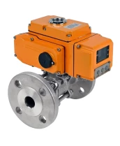 Кран шаровой DN.ru BV3131P(3pc)-FP-F-ISO-H Ду25 Ру40 трехсоставной из нержавеющей стали SS304, фланцевый, уплотнение - PTFE, полнопроходной, с электроприводом четвертьоборотным DN.ru QT-N-005EM-A1-220VAC-У1 HARK