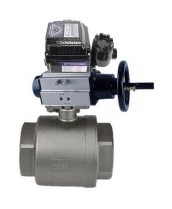 Кран шаровой DN.ru BV3232P(2pc)-FP-T-ISO-H Ду100 Ру40 полнопроходной двухходовой, нерж. сталь SS316, внутренняя резьба, PTFE, с пневмоприводом PA-DA-105-1 двойного действия и с электропневматич. поворотным позиционером YT-1000RSN с обратной связью