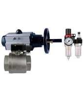 Кран шаровой DN.ru BV3232P(2pc)-FP-T-ISO-H Ду80 Ру40, полнопроходной, внутренняя резьба, нержавеющая сталь SS316, уплотнение - PTFE, с пневмоприводом PA-DA-105-1 двойного действия, с пневмораспределителем 4V320-08 220В, с БПВ AFC2000