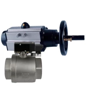 Кран шаровой DN.ru BV3232P(2pc)-FP-T-ISO-H Ду80 Ру40, полнопроходной, внутренняя резьба, нержавеющая сталь SS316, уплотнение - PTFE, с пневмоприводом PA-DA-105-1 двойного действия, с пневмораспределителем 4V320-08 220В