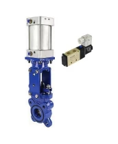 Задвижка шиберная DN.ru GVKR1331E-2W-Fb-2P Ду80 Ру16 двусторонняя, межфланцевая, шпиндель - выдвижной, корпус - чугун GGG40, шибер - нержавеющая сталь 304, уплотнение - EPDM, WENZ, с пневмоприводом и пневмораспределителем 4V210-08 220В KUOIN